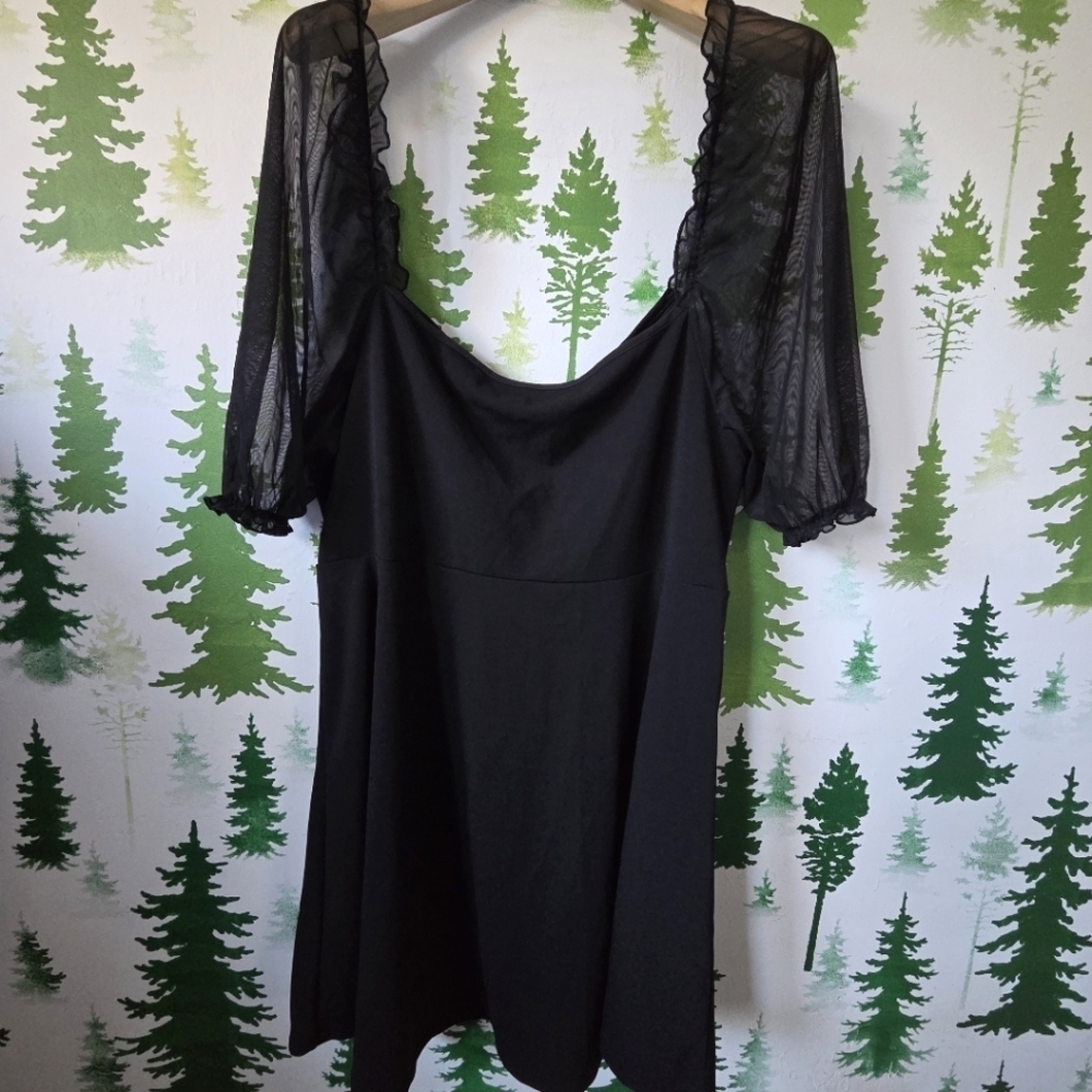 Black Skate Dress with Sheer Puff Sleeves